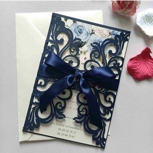 50 PCS Pearl Navy Blue Laser Cut Wedding Invitations